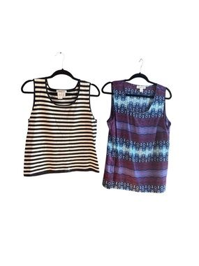 Coldwater Creek tank top bundle 16;  blue/white striped; purple/blue print 14